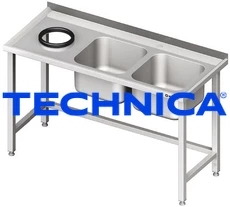 Stół ze zlewem dwukomorowym z prawej strony i otworem na odpadki z lewej strony 1400x700x850 mm | STALGAST, 981017140