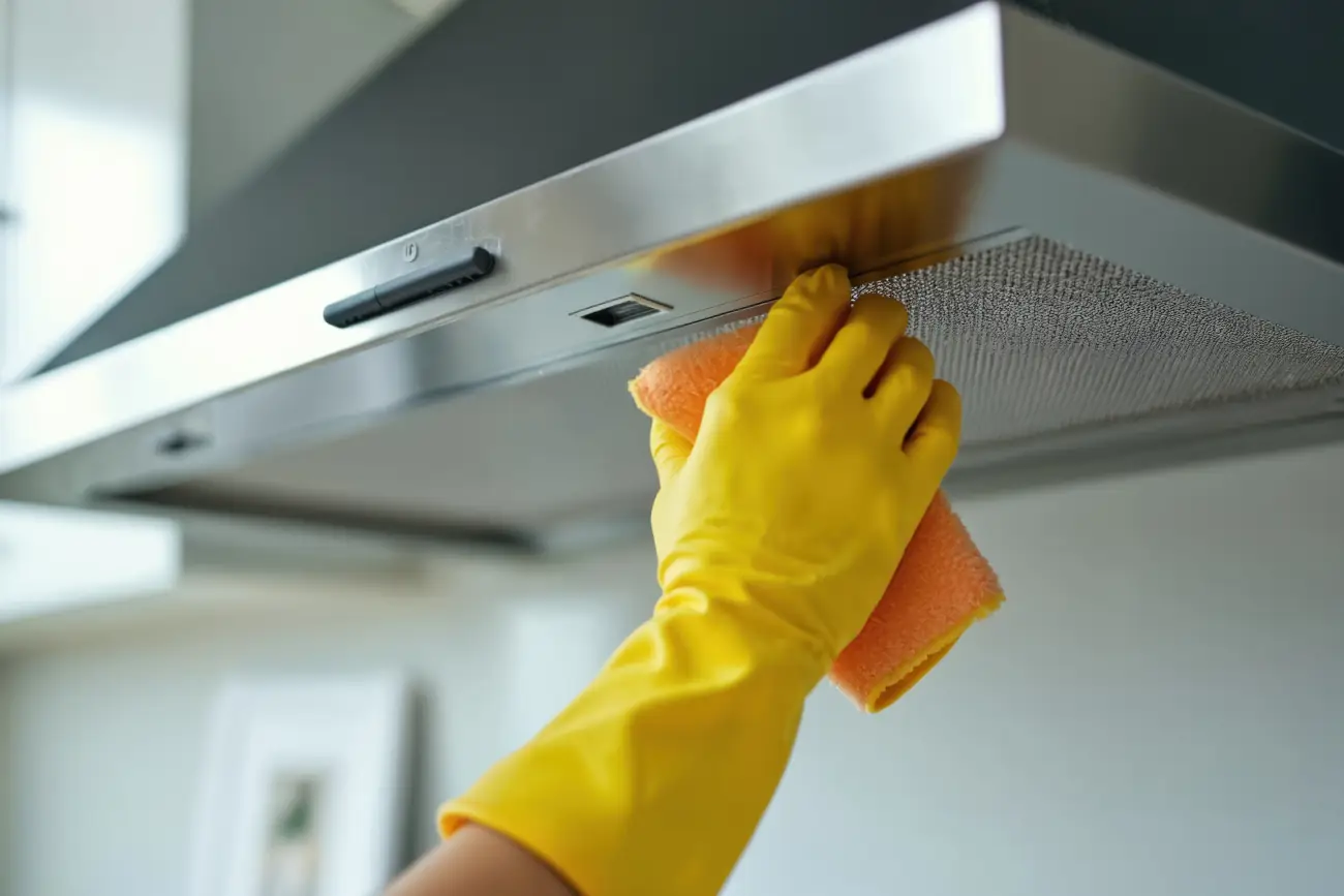 Osoba czyszcząca okap ściereczką z mikrofibry