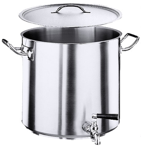 Garnek ze stali nierdzewnej z kranem z pokrywką, o średnicy 400 mm, 50 l | CONTACTO, 2112/400