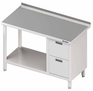 Stół przyścienny z blokiem dwóch szuflad po prawej stronie i półką 1200x700x850 mm | STALGAST, 980277120
