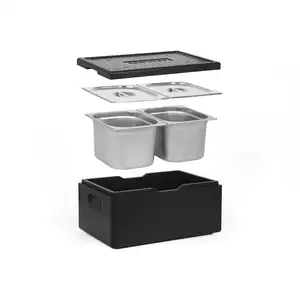 [Zestaw] Pojemnik termoizolacyjny GN 1/1 200 mm + 2x Pojemnik GN 1/2, 200 mm, ze stali nierdzewnej + pokrywy