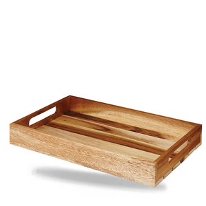 Skrzynia drewniana prostokątna z uchwytami, 380x240x48 mm | CHURCHILL, Buffetscape Wood Natural Acacia