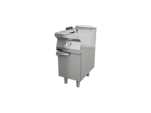 Frytownica elektryczna jednokomorowa 15 l z zaworem spustowym i elektronicznym sterowaniem, wolnostojąca z drzwiami, 15 kW, 400 V, 400x700x900 mm | KROMET, 700.FE-15f
