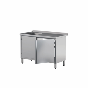 Stół przyścienny ze zlewem jednokomorowym i szafką dwudrzwiową, ze stali nierdzewnej 900x600x850 mm, ECO Line | EDENOX, STW-96/1 PL L 2HD C