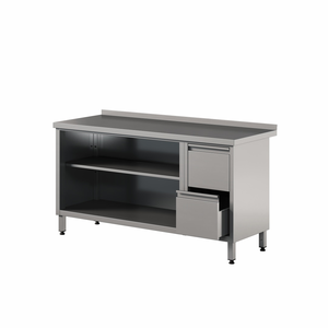 Stół przyścienny z szafką otwartą i szufladami ze stali nierdzewnej, 2300x700x850 mm, Eco Line | EDENOX, WM-237 PL 2DR 2S