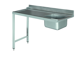 Stół załadowczy na 2 nogach ze zlewem z podłączeniem zmywarki z lewej strony ze stali nierdzewnej, 1300x700x850 mm, Eco Line | EDENOX, DSTL-137 2L