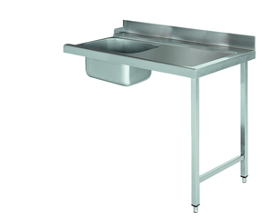 Stół załadowczy na 2 nogach ze zlewem z podłączeniem zmywarki z prawej strony ze stali nierdzewnej, 1100x700x850 mm, Eco Line | EDENOX, DSTR-117 2L