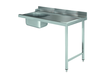 Stół załadowczy na 2 nogach ze zlewem z podłączeniem zmywarki z prawej strony ze stali nierdzewnej, 1200x700x850 mm, Eco Line | EDENOX, DSTR-127 2L