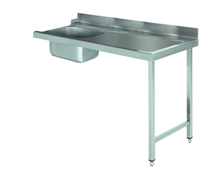Stół załadowczy na 2 nogach ze zlewem z podłączeniem zmywarki z prawej strony ze stali nierdzewnej, 1300x700x850 mm, Eco Line | EDENOX, DSTR-137 2L
