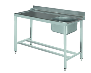 Stół załadowczy na 4 nogach ze zlewem z podłączeniem z lewej strony ze stali nierdzewnej, 1300x700x850 mm, Eco Line | EDENOX, DSTL-137 4L MB