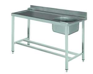 Stół załadowczy na 4 nogach ze zlewem z podłączeniem z lewej strony ze stali nierdzewnej, 1400x700x850 mm, Eco Line | EDENOX, DSTL-147 4L MB