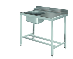 Stół załadowczy na 4 nogach ze zlewem z podłączeniem z prawej strony ze stali nierdzewnej, 1100x700x850 mm, Eco Line | EDENOX, DSTR-117 4L MB