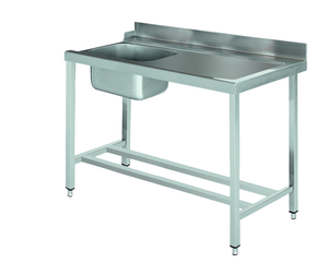 Stół załadowczy na 4 nogach ze zlewem z podłączeniem z prawej strony ze stali nierdzewnej, 1200x700x850 mm, Eco Line | EDENOX, DSTR-127 4L MB