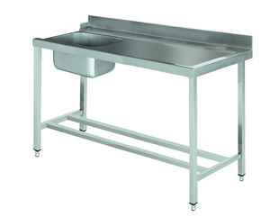 Stół załadowczy na 4 nogach ze zlewem z podłączeniem z prawej strony ze stali nierdzewnej, 1400x700x850 mm, Eco Line | EDENOX, DSTR-147 4L MB
