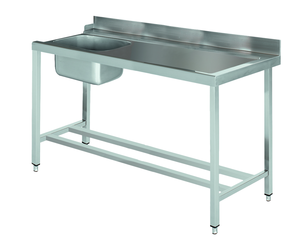 Stół załadowczy na 4 nogach ze zlewem z podłączeniem z prawej strony ze stali nierdzewnej, 1600x700x850 mm, Eco Line | EDENOX, DSTR-167 4L MB