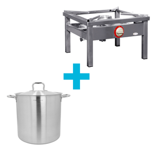 [Zestaw] Garnek wysoki 50,2 l o średnicy 400 mm z pokrywką ze stali nierdzewnej + Taboret gazowy 600x600x350 mm, 7,2 kW