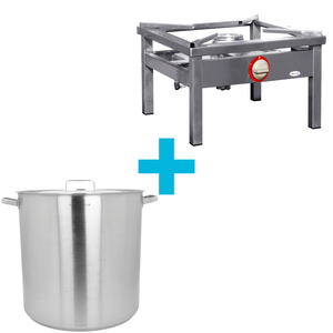 [Zestaw] Garnek wysoki 98,2 l o średnicy 500 mm z pokrywką ze stali nierdzewnej + Taboret gazowy 600x600x350 mm, 7,2 kW