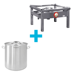 [Zestaw] Garnek wysoki 50 l o średnicy 400 mm z pokrywką ze stali nierdzewnej + Taboret gazowy 600x600x350 mm, 7,2 kW