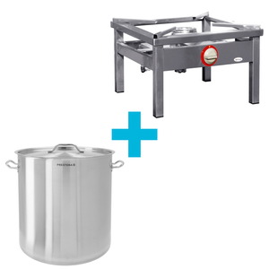 [Zestaw] Garnek wysoki 71 l o średnicy 450 mm z pokrywką ze stali nierdzewnej + Taboret gazowy 600x600x350 mm, 7,2 kW