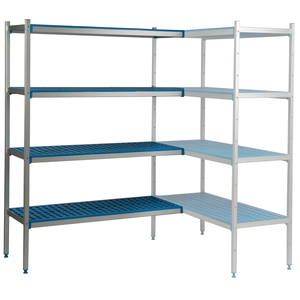 Regał narożny aluminiowo-polipropylenowy, 4-półkowy, 1240x500x1750 mm | ALUSHELF, 1PD-54+4P-125+8UM
