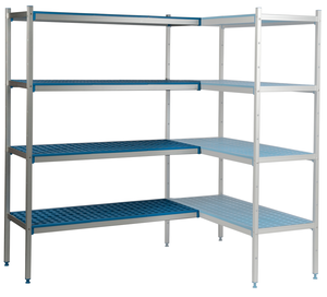 Regał narożny aluminiowo-polipropylenowy, 4-półkowy, 2470x500x1750 mm | ALUSHELF, 2PD-54+8P-125+8UM