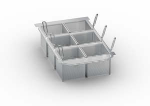 Zestaw 6 koszy porcjujących 1/6 GN perforowanych z ramą na kosze porcjujące, 383x631x275 mm | RATIONAL, 60.75.305