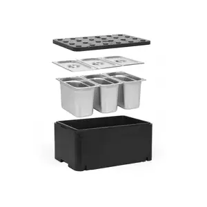 [Zestaw] Pojemnik termoizolacyjny GN 1/1 250 mm Essential Line + 3x Pojemnik GN 1/3, 200 mm, ze stali nierdzewnej + pokrywy