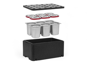 [Zestaw] Pojemnik termoizolacyjny GN 1/1 250 mm Essential Line + 6x Pojemnik GN 1/6, 200 mm, ze stali nierdzewnej + pokrywy z uszczelką silikonową