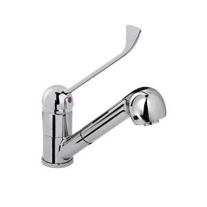 Bateria umywalkowa z wyciąganym prysznicem, jednootworowa, 230 mm, inox | HENDI, 810255