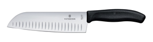 Nóż Santoku z karbowaną krawędzią, ostrze 170 mm, inox, czarny | VICTORINOX, 6.8523.17B