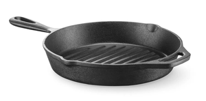 Okrągła patelnia żeliwna do grillowania 250 mm, czarna, inox, czarny, inox | HENDI, 629925
