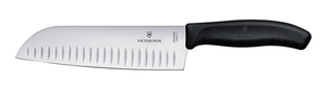 Nóż Santoku z karbowaną krawędzią, ostrze 170 mm, inox, czarny | VICTORINOX, 6.8523.17B