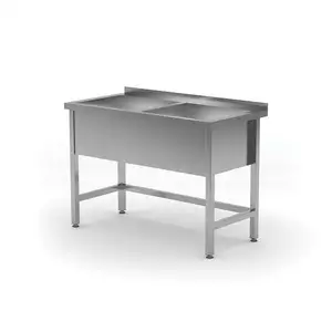 Stół z basenem dwukomorowym, spawany, 1200x600x850 mm, inox | HENDI, 813485