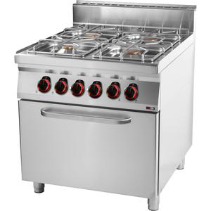 Kuchnia gazowa 4-palnikowa z piekarnikiem gazowym 30,5 kW, 800x900x900 mm, inox | REDFOX, SPT 90/80 - 21 G