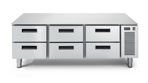 Podstawa chłodnicza 6-szufladowa, blat z rantem, 0,12 kW, 1600x685x613 mm, inox | RMGASTRO, LS 703 TN/I 2C