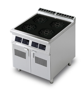 Kuchnia indukcyjna 4-płytowa z szafką, 20 kW, 800x900x900 mm, 400 V, inox, czarna | RMGASTRO, PCI - 98 ETD