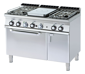Kuchnia żeliwna gazowa 5-palnikowa z piekarnikiem elektrycznym, 34 kW, 1200x700x900 mm, 400 V, inox | RMGASTRO, TPF4 - 712 GEV/P