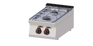 Kuchnia gazowa 2-palnikowa, 9,5 kW, 400x700x330 mm, inox, czarna | REDFOX, SPB 70/04 G