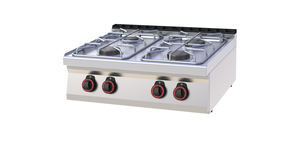 Kuchnia gazowa 4-palnikowa, 21,5 kW, 800x700x330 mm, inox, czarna | REDFOX, SPB 70/08 G