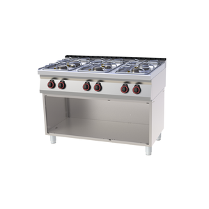 Kuchnia gazowa 6-palnikowa, 39 kW, 1200x700x900 mm, inox, czarna | REDFOX, SP 70/120 G