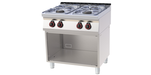 Kuchnia gazowa 4-palnikowa, 21,5 kW, 800x700x900 mm, inox, czarna | REDFOX, SPB 70/80 G