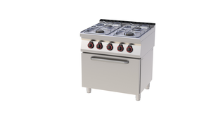 Kuchnia gazowa 4-palnikowa z piekarnikiem elektrycznym, 24,63 kW, 800x700x900 mm, inox, czarna | REDFOX, SPBT 70/80 11 GE