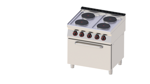 Kuchnia elektryczna 4-płytowa z piekarnikiem elektrycznym, 13,53 kW, 800x700x900 mm, inox, czarna | REDFOX, SPT 70/80 11 E