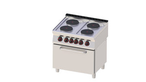 Kuchnia elektryczna 4-płytowa z piekarnikiem elektrycznym, 16,7 kW, 800x700x900 mm, inox, czarna | REDFOX, SPT 70/80 21 E