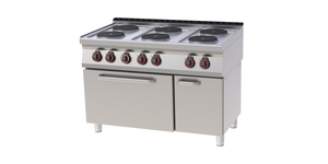 Kuchnia elektryczna 6-płytowa z piekarnikiem elektrycznym, 17,73 kW, 1200x700x900 mm, inox, czarna | REDFOX, SPT 70/120 11 E