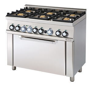 Kuchnia gazowa 6-palnikowa z piekarnikiem elektrycznym, GN 1/1, 30.5 kW, 800x600x900 mm, inox | RMGASTRO, CFM6 - 610 GEM