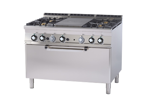 Kuchnia gazowa 5-palnikowa z piekarnikiem gazowym, 48 kW, 1200x900x900 mm, inox, czarna | RMGASTRO, TPF4 - 912 G