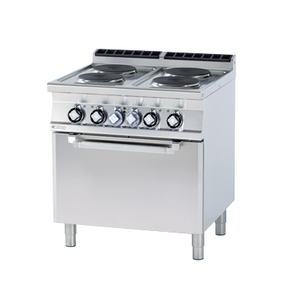 Kuchnia elektryczna 4-płytowa z piekarnikiem elektrycznym GN 1/1, 19.32 kW, 800x900x900 mm, 400V, inox, czarna | RMGASTRO, CFV4 - 98 ET