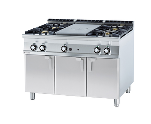 Kuchnia żeliwna 5-palnikowaz szafką gazow, 35 kW, 1200x900x900 mm, inox, czarna | RMGASTRO, TP4 - 912 G