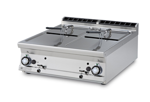 Frytownica gazowa dwukomorowa 2x 13 l z kranem spustowym, nastawna, 24 kW, 800x900x280 mm | RMGASTRO, F2/13T - 98 G